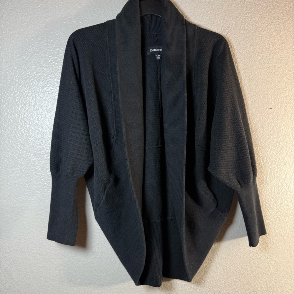 Betabrand apres shawl Black Open-Front  cardigan Sweater SZ:S/M